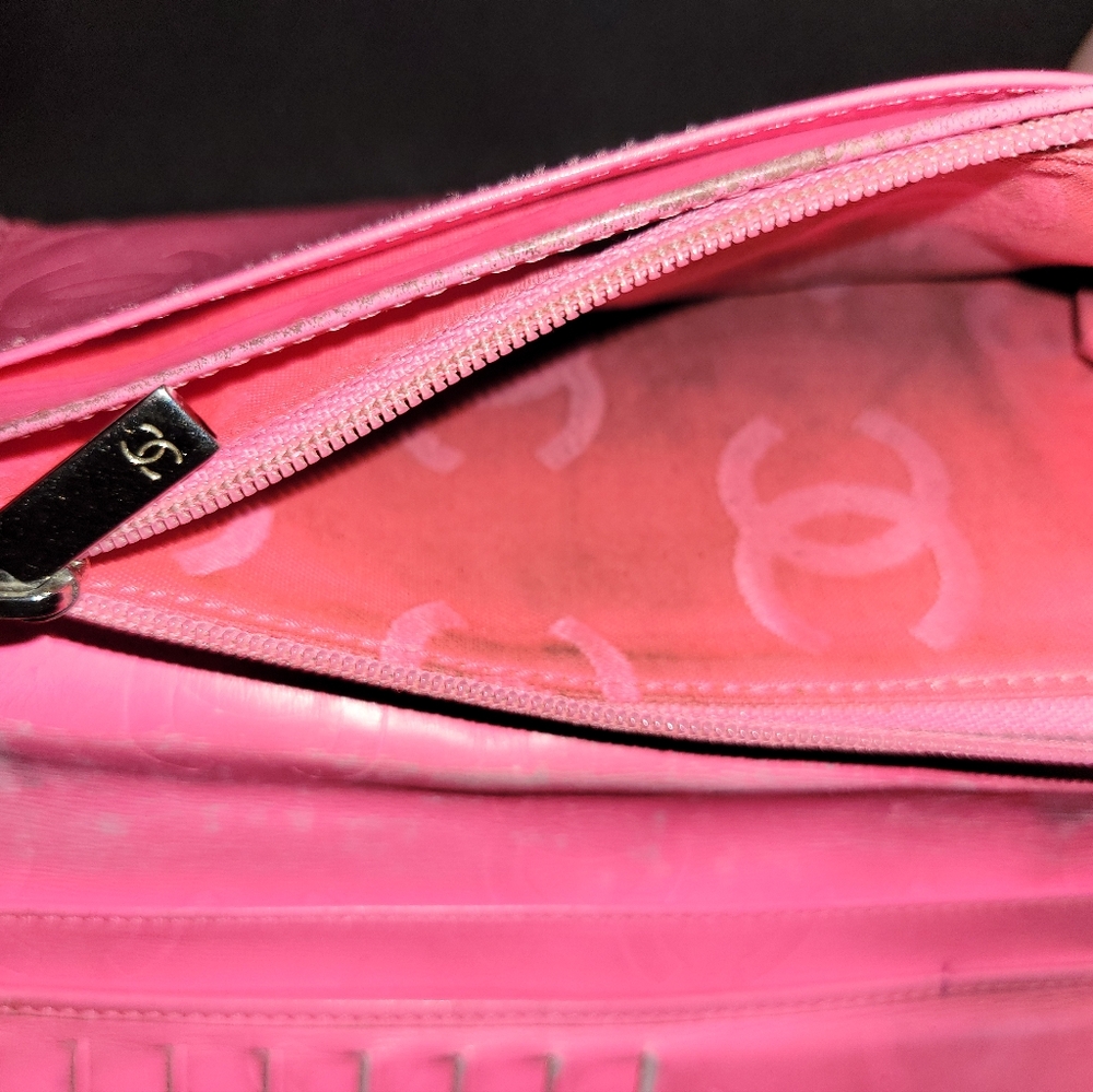 😍1daySALE! CHANEL Cambon Quilted Long Wallet black hot pink - Picture 10 of 11